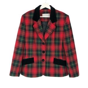 Vintage Norton Mcnaughton Wool Blend Red Tarten Plaid Blazer Jacket Holiday